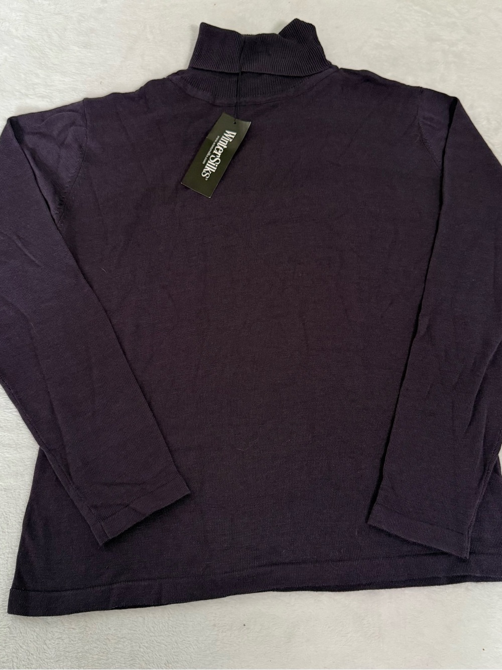 Vintage WinterSilks Turtleneck Sweater Womens M Silk Cotton Deep Plum Purple NWT